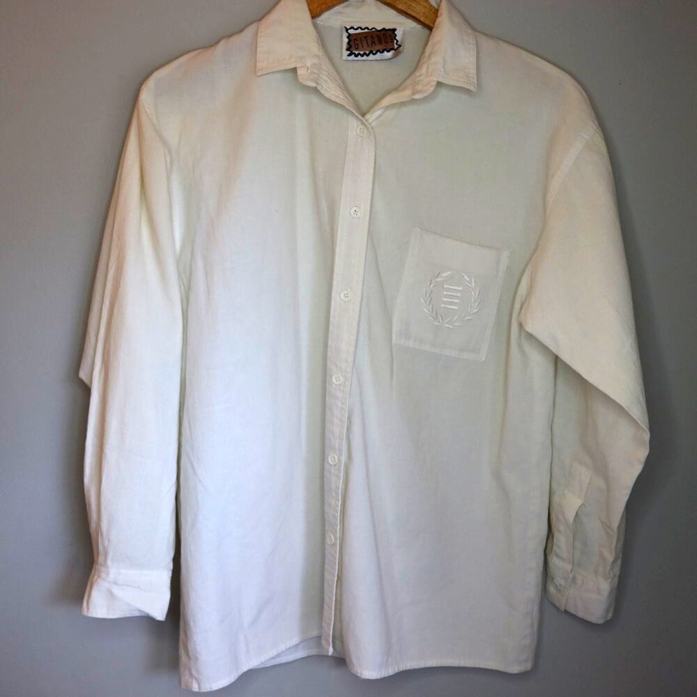 Gitano Long Sleeve Button Up Shirt 1980s-1990s Womens M White Embroidered y2k